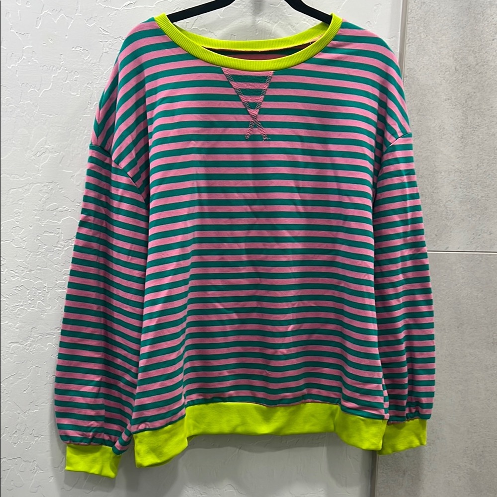 Striped Pink and Green Sweatshirt